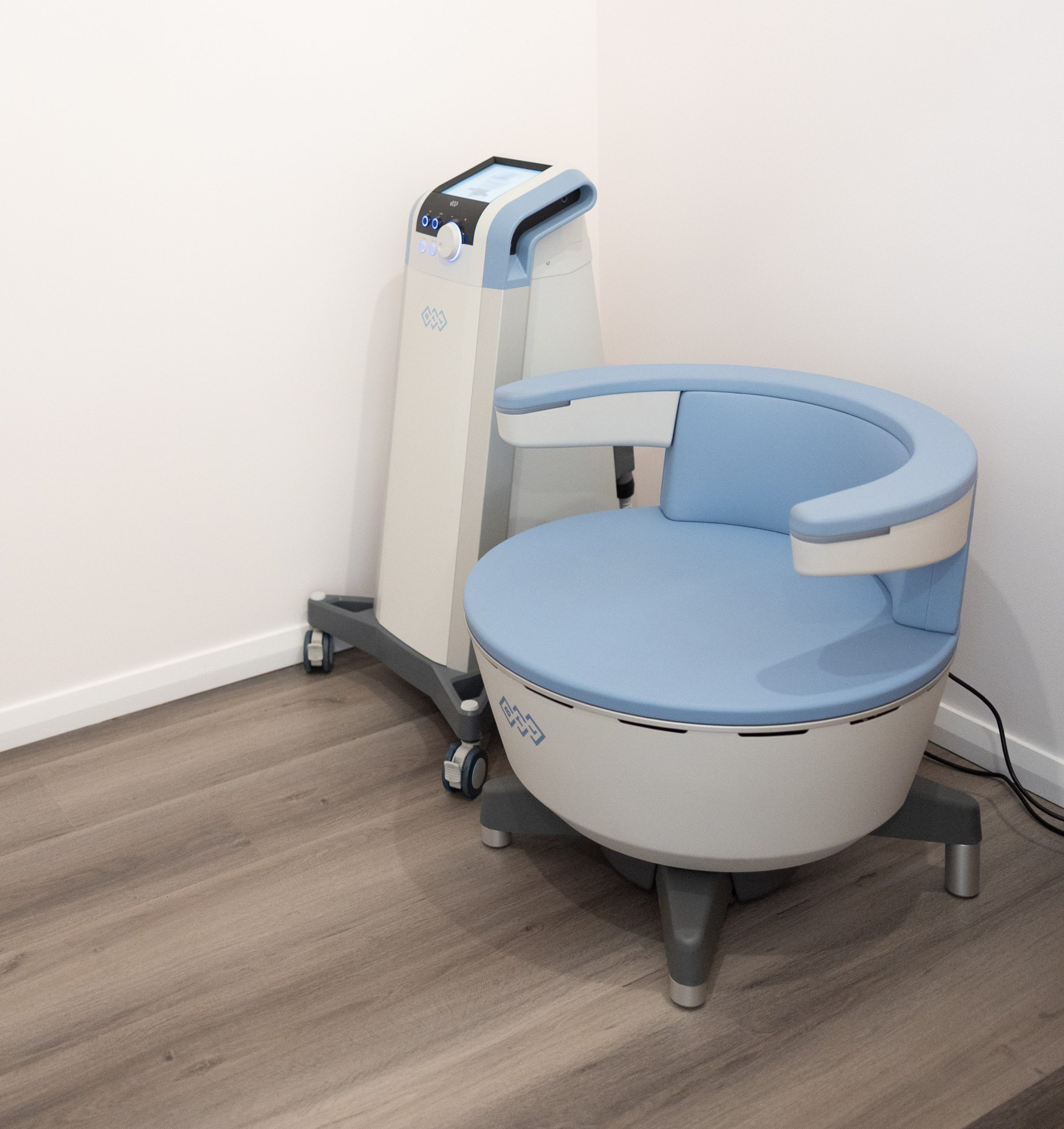 Emsella chair in the treatment room at The Effortless Clinic